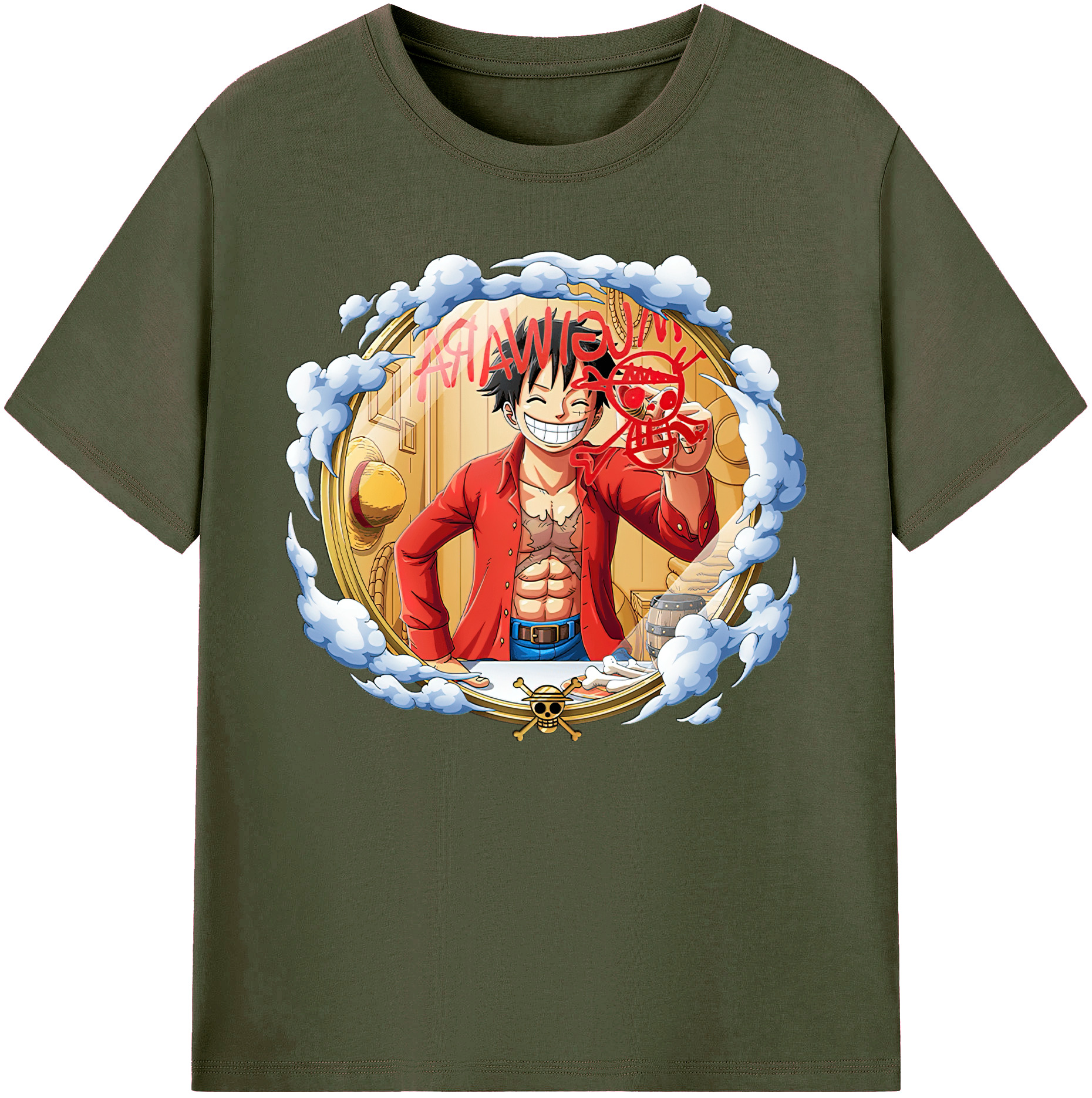 ワンピース モンキー・D・ルフィ ONE PIECE Monkey D. Luffy 綿100％ メンズ半袖Tシャツ｜肌触りやわらか＆通気性
